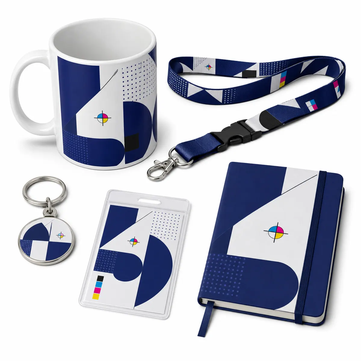 Promotional items on a white studio background