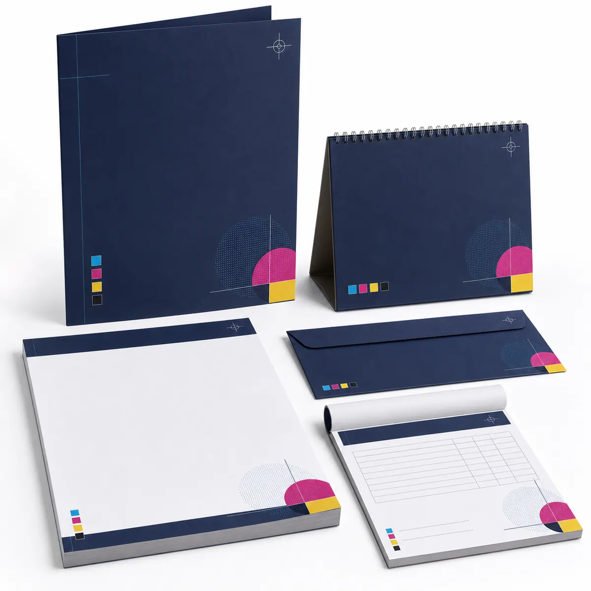 Business stationery set on a white studio background