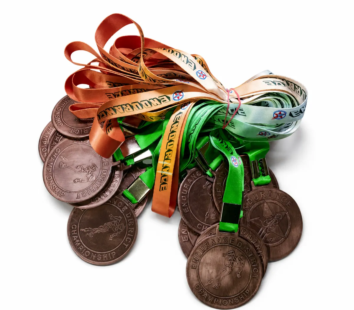 Custom medals on a white studio background