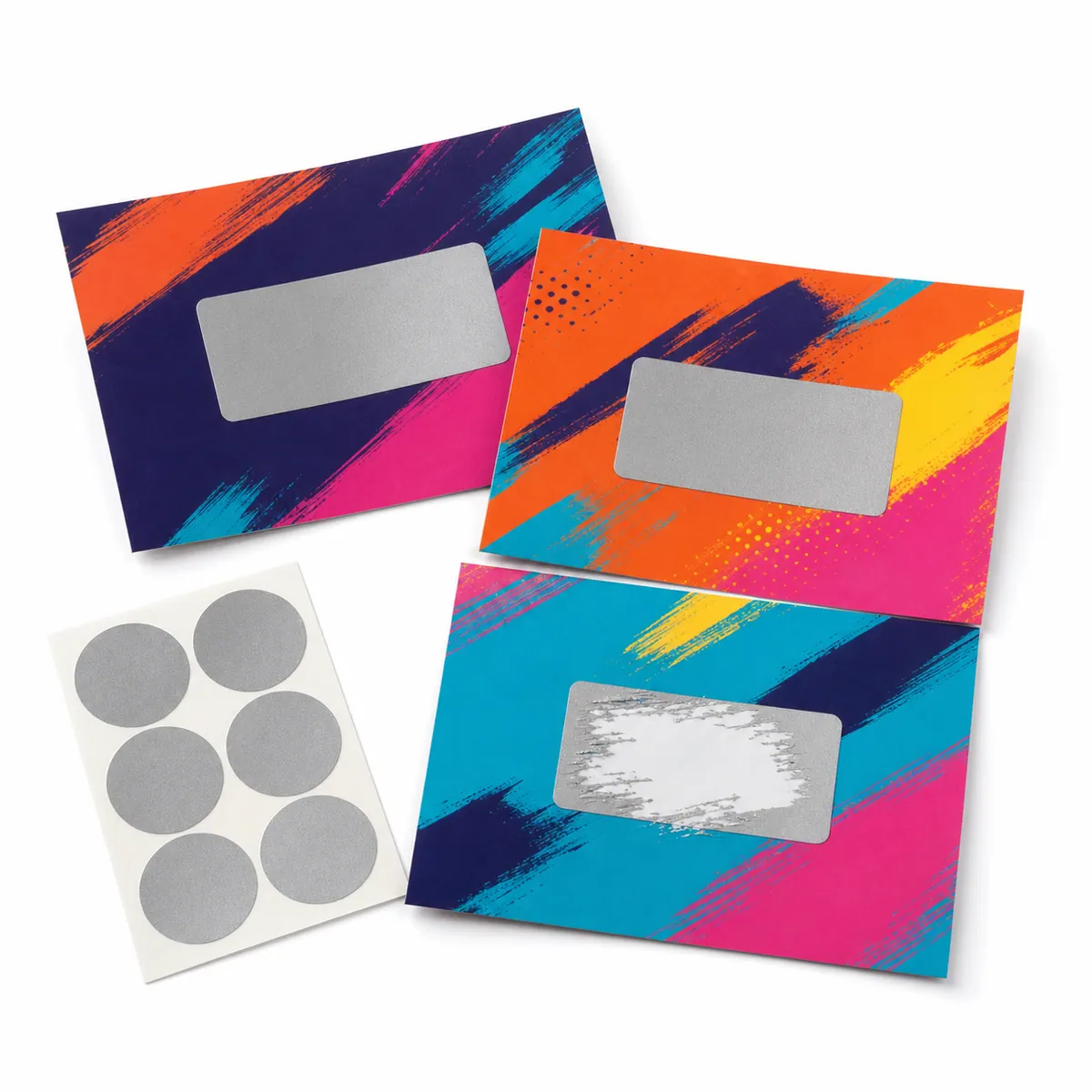Custom scratch cards on a white studio background