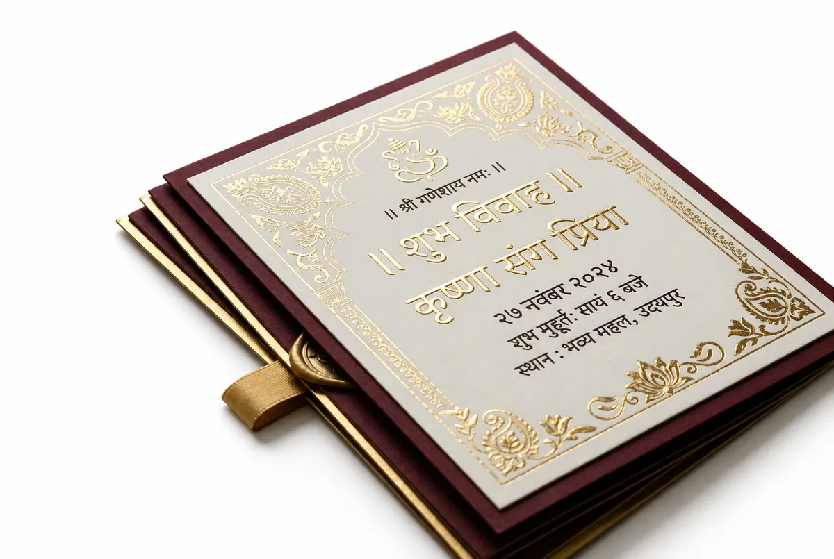Wedding invitation suite on a white studio background